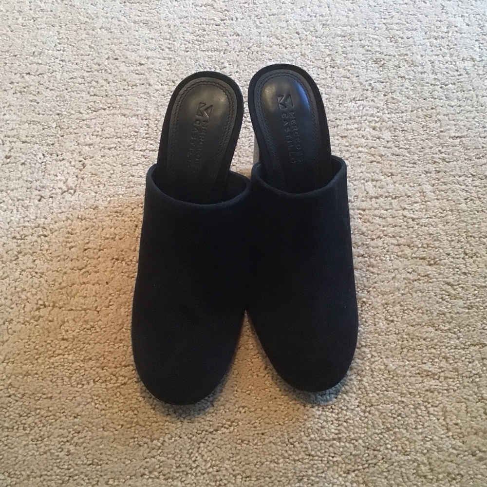 Mercedes Castillo Abia Black Suede Chunky High Heels Mules 6.5 36.5‎ LN - Picture 3 of 6